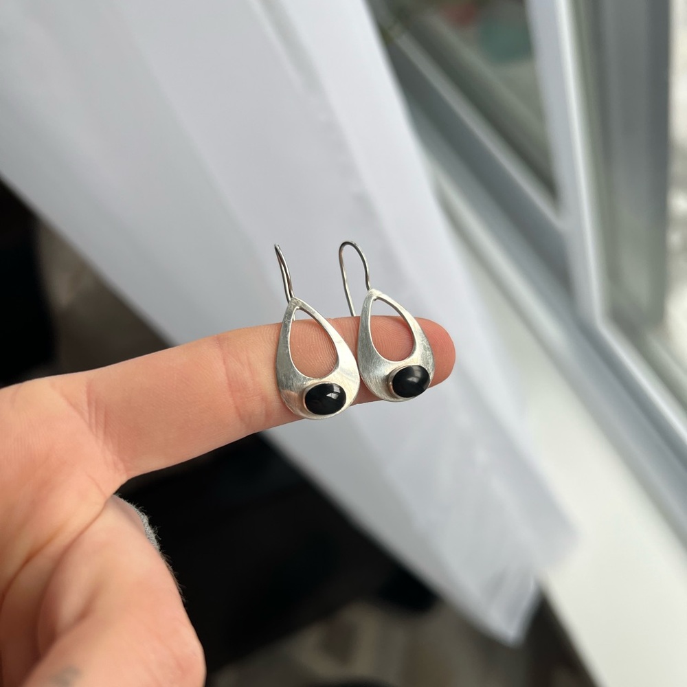 Vintage 925 silver black onyx earrings